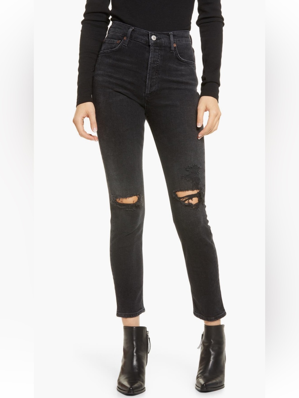 Agolde Nico Distressed High Waist Ankle Skinny Jean in Cassette